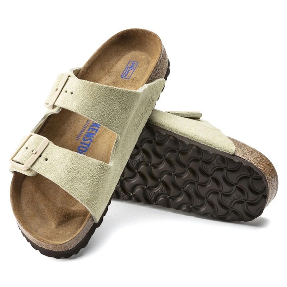 Birkenstock Shoes - Birkenstock Arizona Soft Footbed 2 strap Suede Leather almond sandals size 40